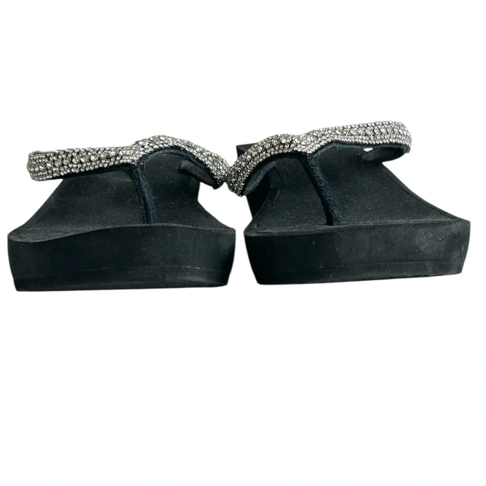 Yellow Box Black Sandals with Rhinestone Embellishments - Picture 2 of 12